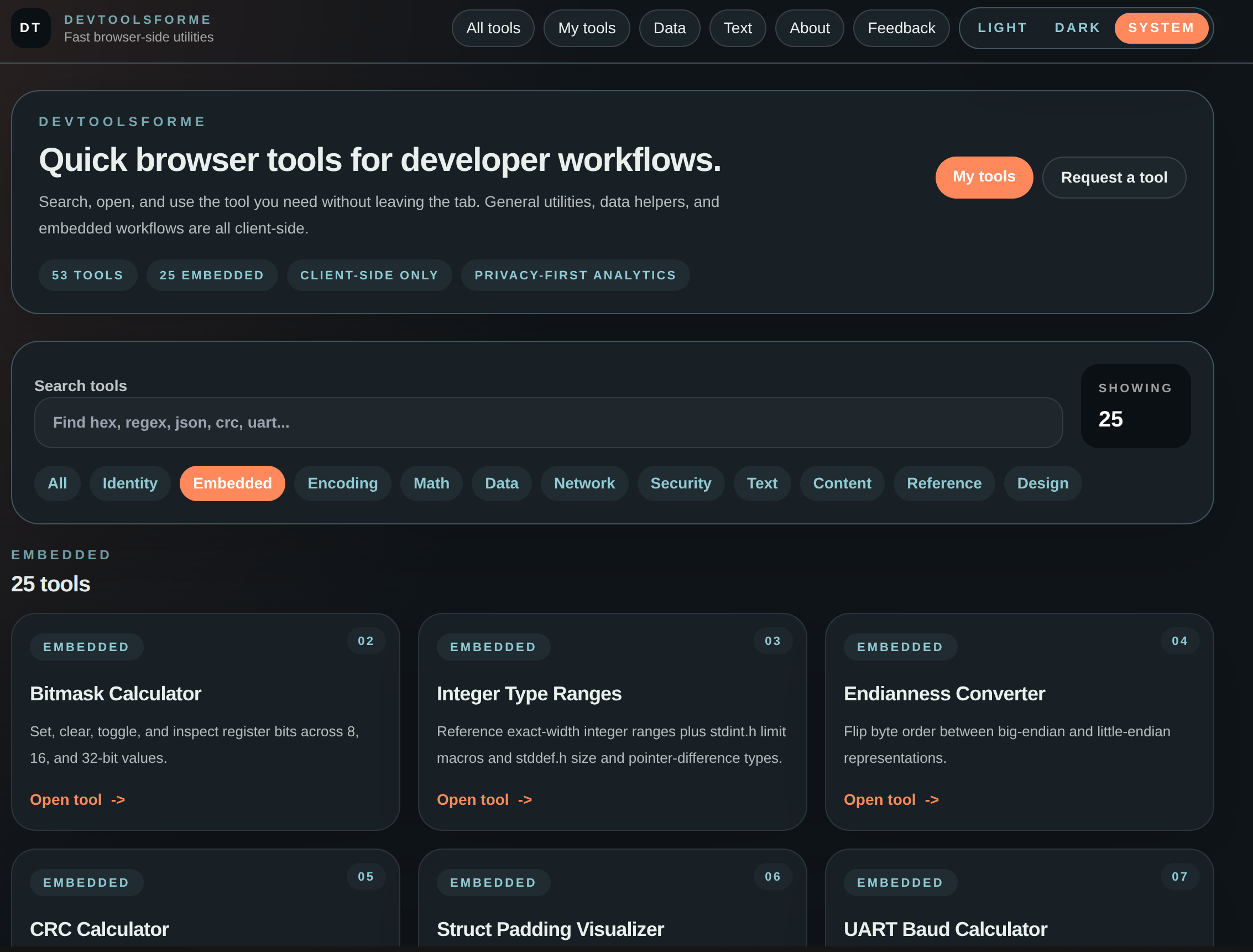 DevToolsForMe homepage screenshot